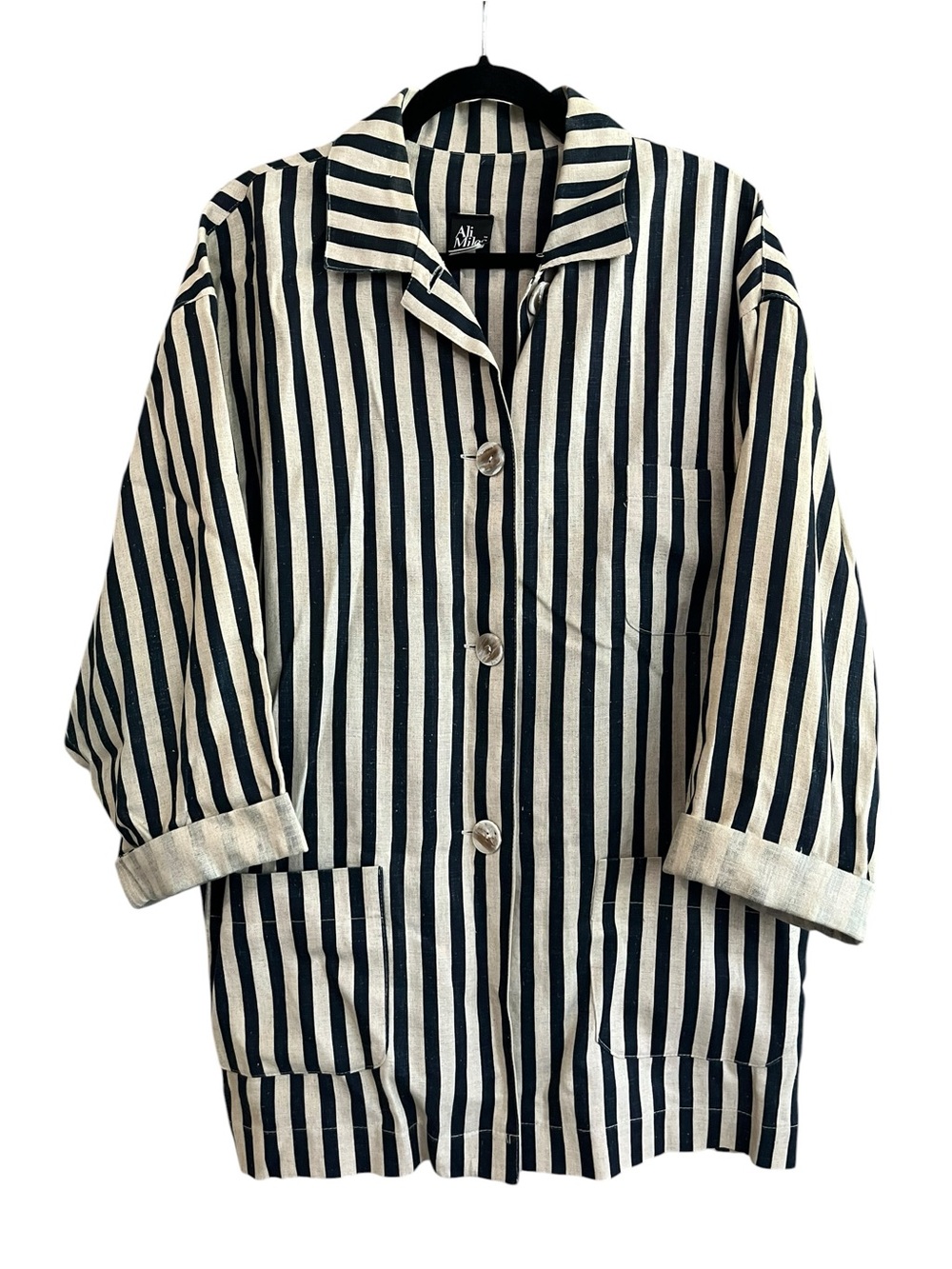 Vintage Ali Miles Linen Blend Striped Button Down Top - Size 10